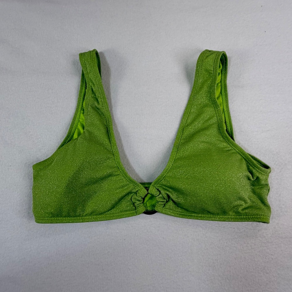 Kendall + Kylie Womens Bikini Top Large Green Shimmer Metallic Ring Detail